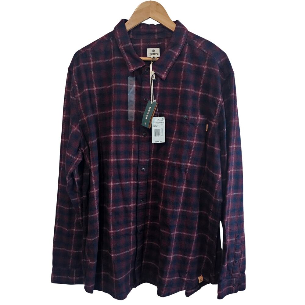 Tentree Forest Flannel Shirt Men XXL Burgudy Plaid Organic Preppy Casual Outdoor